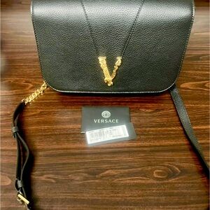 Versace Black Crossbody Bag with Gold Accents
